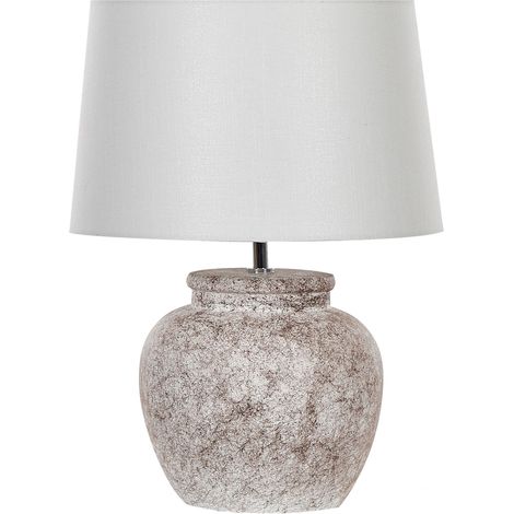 Lampada da tavolo in ceramica beige paralume in tessuto bianco 47 cm comodino classico Mareb