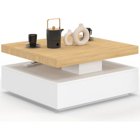 Tavolino quadrato girevole THEA 70 cm legno e bianco (1/5)