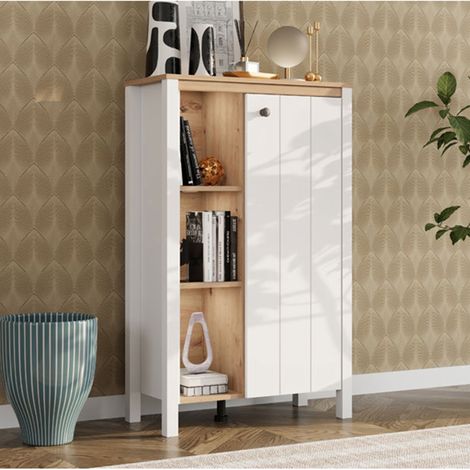 Vitrina Galdo, Mueble Expositor 4 Estantes, Una Puerta, con Patas, 73x34x118h cm Blanco Mate (1/5)