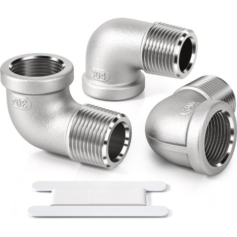3 Pcs 90 degree 1/4 "femelle à 1/4" mâle BSP en acier inoxydable 304 raccord coudé pour la conversion de connexion tuyau - 1/2"M X 1/2"F (1/5)