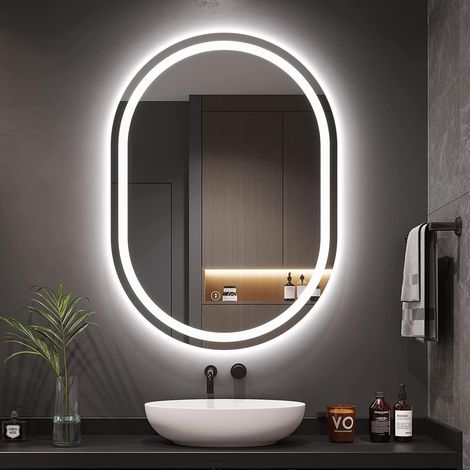 Dripex Miroir Salle de Bain avec Éclairage 50x70cm, Miroir Mural Ovale LED d'Anti-Buée, Dimmable à 3 Couleurs de Lumière, Miroir de Maquillage Réglable avec Éclairage (Dimmable + 3 Couleurs) (1/5)