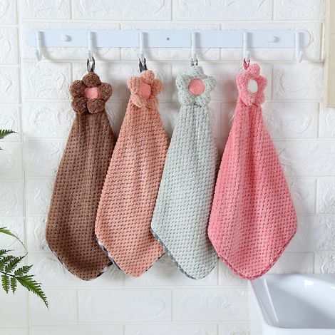Lot de 4 jolies serviettes à motifs floraux pour la cuisine et la salle de bain, faciles à suspendre. (1/4)