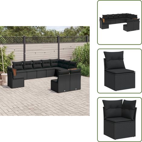 Salon de jardin 10 pcs avec coussins noir résine tressée - Ensemble Salon De Jardin - Meuble De Jardin - Salon Extérieur - Mobilier De Jardin - Chaise Longue (1/5)