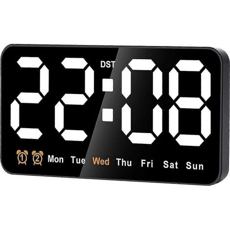 Horloge murale numérique, horloge numérique LED de 9 pouces avec grand écran et affichage 12/24h, grands chiffres, petite horloge murale silencieuse (blanche) (1/5)