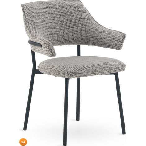 Set aus 4 Sesseln, bezogen mit weißem, meliertem Chenille (1/5)