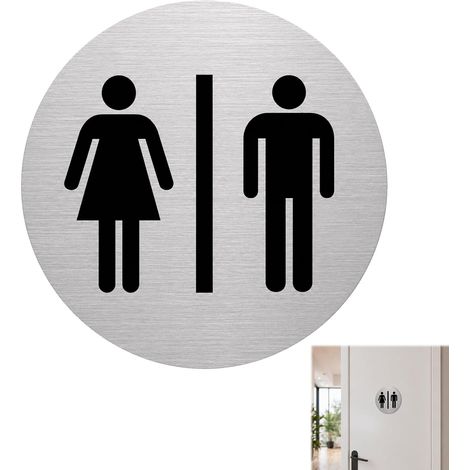 Plaque de toilette pour invités - Autocollant - Pour homme et femme - 10 x 10 cm - Épaisseur: 1 mm - Plaque de porte WC - Dos autocollant - En acier inoxydable moderne (1/5)