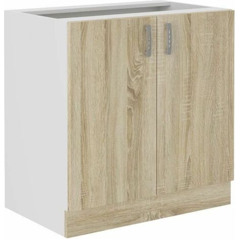 Meuble bas SARA - 2 portes - Décor chene sonoma - L80xP48xH82 cm - Plan de travail non inclus - Fabriqué en Pologne (1/2)