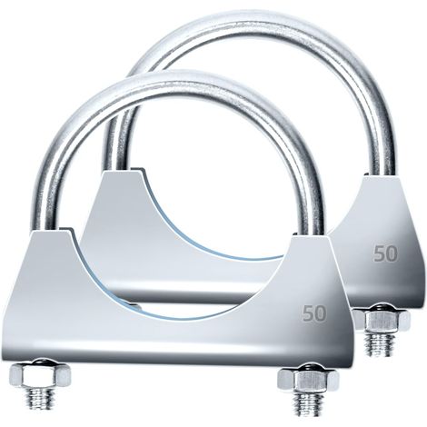 Lot de 2 colliers de serrage en U universels de 50 mm pour tuyau d'échappement, coude et joint de tuyau (2") (1/5)