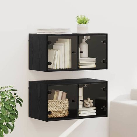 vidaXL Armadi da Parete 2 pcs Rovere Nero 68 x 37 x 35 cm