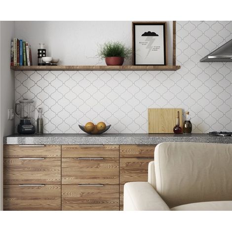 Carrelage mural faïence effet graphique SCALE ALHAMBRA arabesque 12x12cm Arabesque / Lanterne 12x12cm Blanc - Mat - boîte de 0.43 m2  ebeae8 -  - bo (1/2)