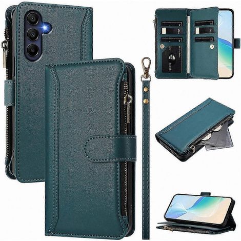 Étui Portefeuille en Cuir pour Galaxy A16 4G/5G, Housse avec 9 Emplacements Cartes et Fermeture Éclair, Fonction Support, Coque de Téléphone (1/5)