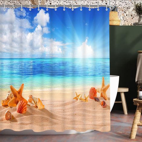 Duschvorhang 180x200cm Sea Blue Wasserdicht Antischimmel Polyester Badevorhang (1/5)