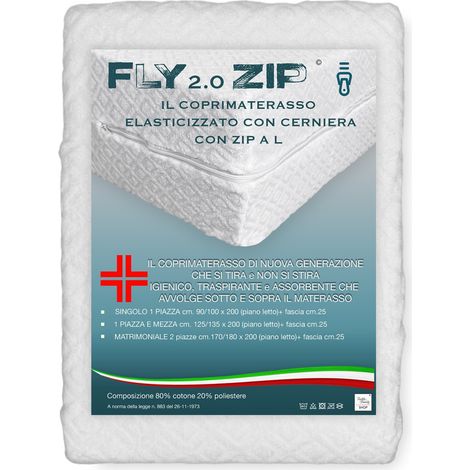 COPRIMATERASSO Elasticizzato INTERO FLY 2.0 IN Spugna JACQUARD con cerniera Zip MATRIMONIALE 2 PIAZZE