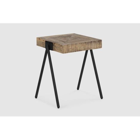 Mesa auxiliar de rincón modelo Aaron acabado madera de mango natural, 40cm(alto) 80cm(ancho) 80cm(fondo). (1/4)