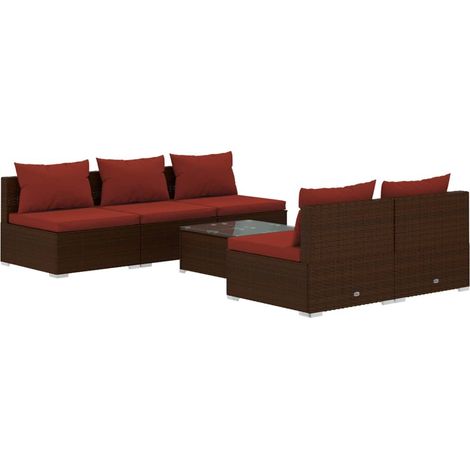 6-tlg. Garten-Lounge-Set mit Auflagen Poly Rattan Braun vidaXL (1/5)