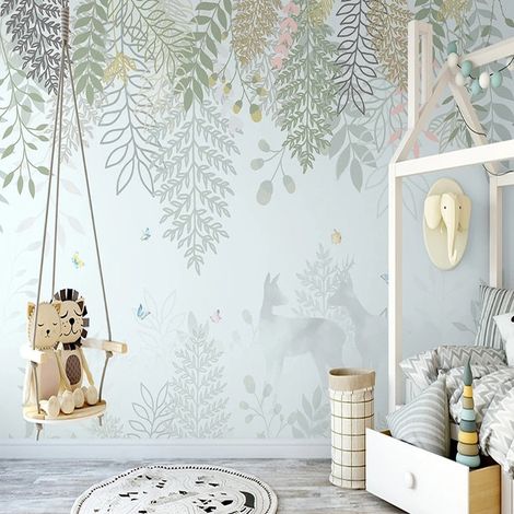 Papier peint feuillage douces ombres animales sous un voile de feuilles 1 - 150 x 250 cm (1/2)