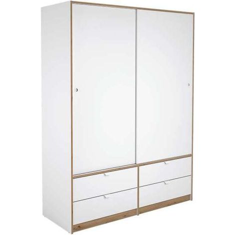 Armario 2 puertas correderas, 4 cajones acabado en blanco/roble albar, 200cm(alto) 150cm(ancho) 55cm(fondo)