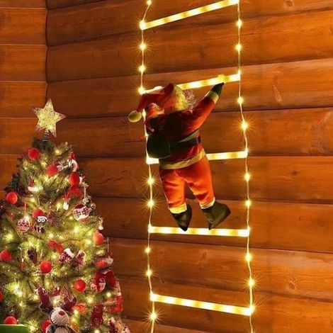 1.8M Noel Guirlande Lumineuse Electrique, Échelle avec le Père Noël, 8 Modes, Étanche, pour Decoration Noel Exterieur et Interieur (Lumière chaude) (1/5)