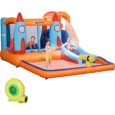 Château gonflable pour enfants, piscine avec toboggan et trampoline, pompe électrique, 350 x 250 x 185 cm, multicolore (1/5)