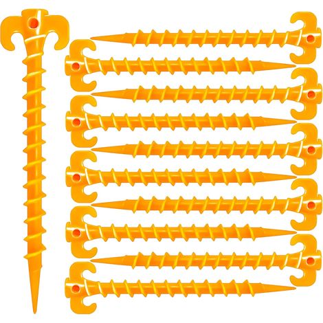Lote de 10 piquets de tente orange de 20 cm (7,9 pouces), ancrages au sol à vis en espiral, piquets robustes en forme de vis pour le camping, la plage, les auvents, les bâches et la randonnée. (1/5)