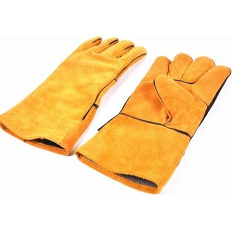 Heavy Duty Heat Resistant Welding Gloves Lined with Yellow Leather for Wood Stove BBQ Woodworking Gardening Gloves for Men (1/3)