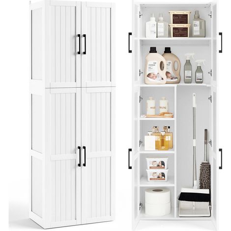 Yaheetech 175.5 cm Credenza Cucina Alta Mobile Dispensa con 4 Ante Ripiani Regolabili Armadietto per Prodotti con Vano Porta Aspirapolvere per Sala da Pranzo Studio Bagno
