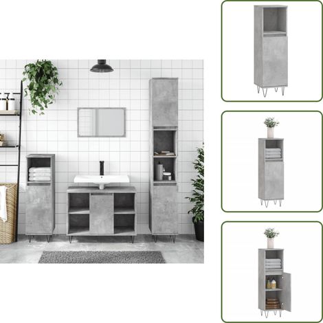Badschrank Betongrau 30x30x100 cm Holzwerkstoff - Badeschrank - Badezimmermöbel - Holzwerkstoff - Betonschwarz - Industrieller Stil