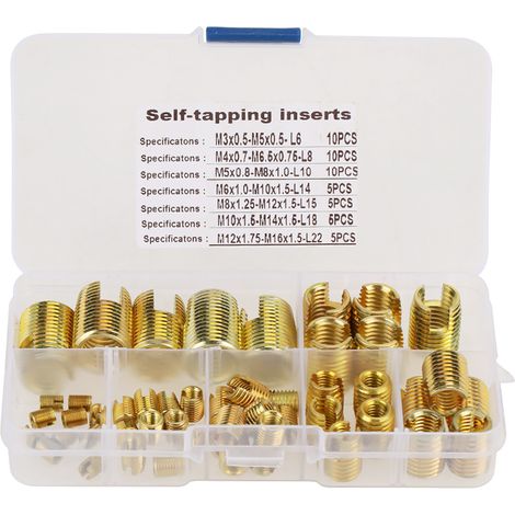 50Pcs Brass Tone Self Tapping Thread Slotted Inserts Combination Set Repair Thread Tool