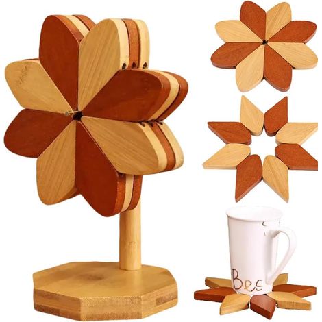 Sottopentola in legno per piatti caldi, sottobicchieri in legno a forma di mulino a vento, set di sottopentola a forma di mulino a vento, sottopentola per piatti caldi, set di 3 sottopentola