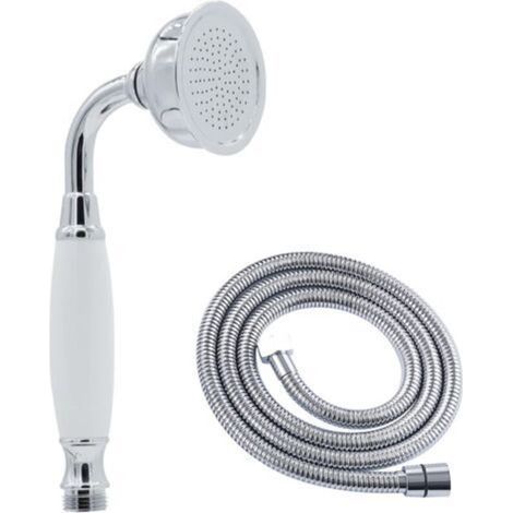 Douchette de douche à main vintage chromée avec tuyau flexible de 59 pouces à haut débit de rechange pour pommeau de douche antique sans support de baguette, forme de téléphone ronde rétro en laiton a (1/5)