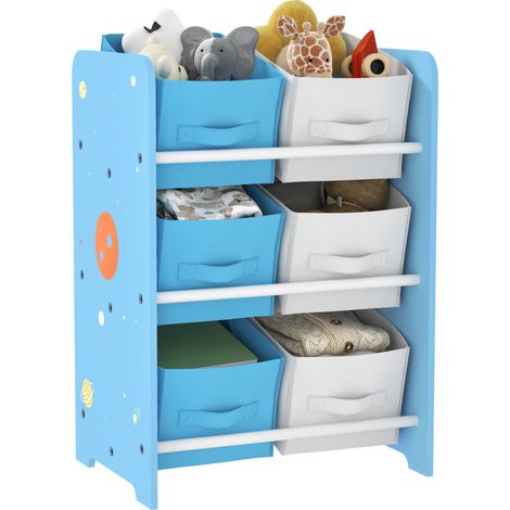 Scaffale per bambini dai 3 anni in su, con 6 scatole in tessuto non tessuto, 43x30x60 cm, blu.
