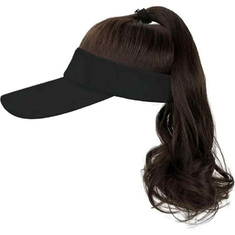 gorro con extensiones de cabello, peluca sintética rizada, coleta incorporada, accesorio para exteriores (1/5)