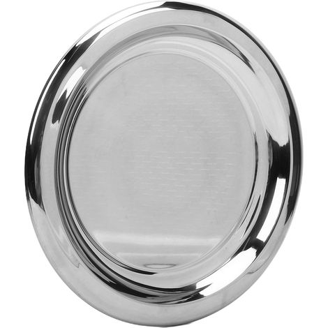 Runde Servierplatte aus Edelstahl, europäisches rundes Dekotablett für Couchtisch, Bar, Party, Bewirtung, Silber, 25 cm (1/5)