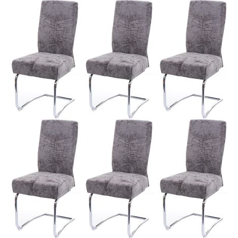 Lot de 6 chaises de salle à manger HWC-G56, chaise de cuisine cantilever chaise inclinable, métal tissu/textile chenille (1/5)