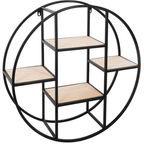 Scaffale da Parete rotondo con 4 Mensole 78x78x25cm Nero (1/4)