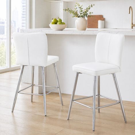 2er-Set weiße Barhocker 101 cm aus PU mit ergonomischer Rückenlehne und Metallgestell (1/5)