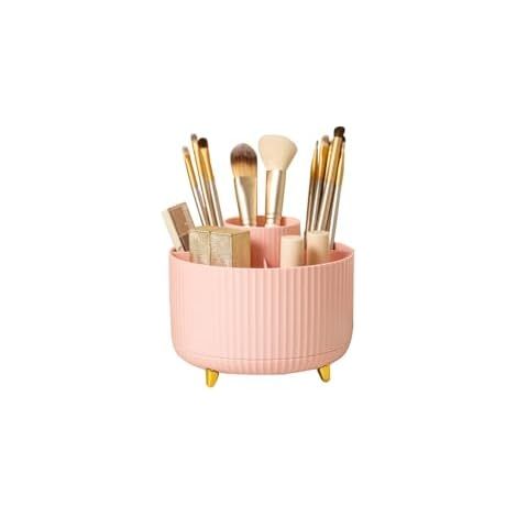 Organisateur Maquillage Rotatif, Rangement Maquillage Support Cosmétique Plastique, Conçu pour être utilisé avec des crayons cosmétiques dans un organisateur pivotant multifonctionnel (Couleur rose) (1/5)