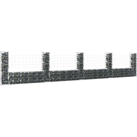 Gabionenkorb U-Form mit 5 Säulen Eisen 500x20x100 cm