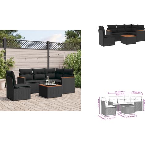 6-tlg. Garten-Sofagarnitur mit Kissen Schwarz Poly Rattan - Gartenmöbel Set - Gartensorte - Outdoor Möbel - Lounge Sofa - Esstisch (1/3)