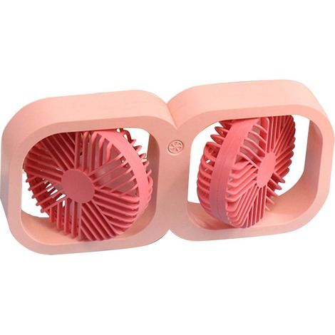 Ventilateur de bureau double tête, 2 vitesses, USB rechargeable, avec batterie, pour chambre, dortoir, classe, cadeau d'été, rose pêche (1/5)