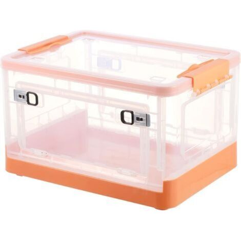 Bacs de rangement 28L avec couvercles - Conteneurs pour organiser, boîte de rangement avec porte (orange) (1/5)