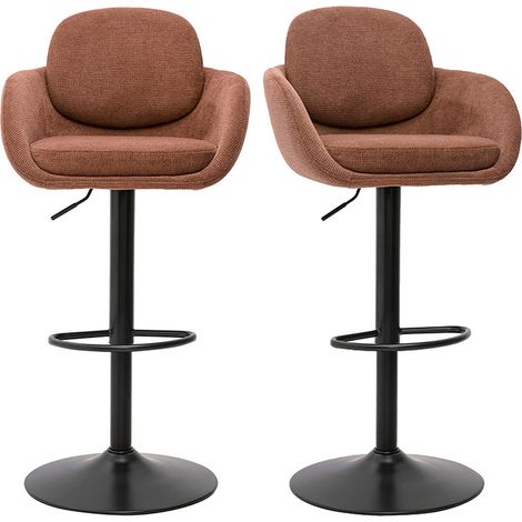 Tabourets de bar réglable pivotants 360° en tissu chenille terre brûlée et métal noir (lot de 2) SLAKE