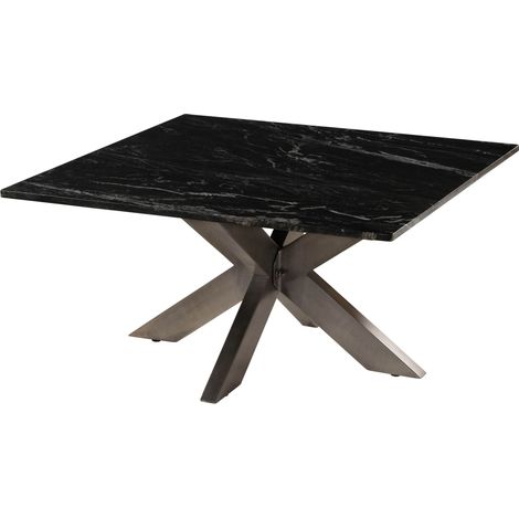 Couchtisch quadratisch 90x90x45 Marmor schwarz / Kreuzgestell Eisen Antik Grau BARCELONA 406