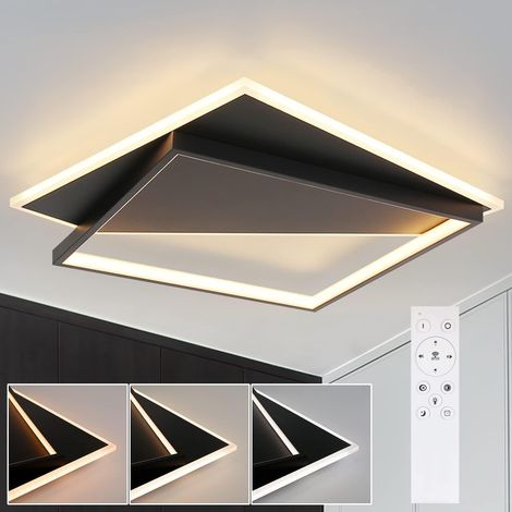 ZMH Plafonnier de salon LED - dimmable 48CM Lampe de salon noir Design moderne avec télécommande Plafonnier en métal pour cuisine Salle à man