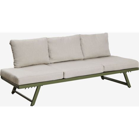 Canapé de jardin 3 places inclinable en aluminium Libanc SKLUM Gris glacial - Vert olive intense