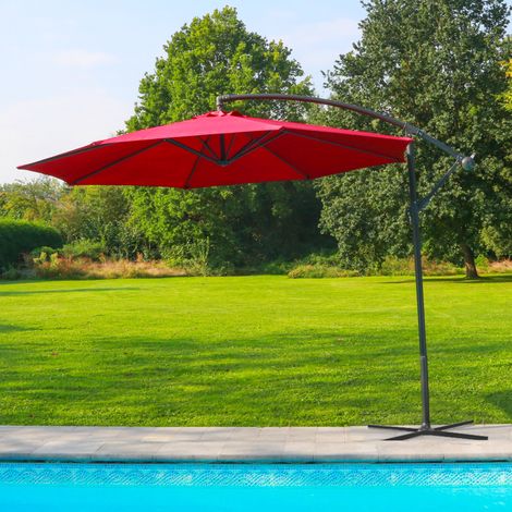 Skylantern – Parasol déporté octogonal 3x3m rouge – Toile waterproof UPF 50 – Manivelle anti-retour – Hauteur 3,25m pour patio et balcon (1/4)