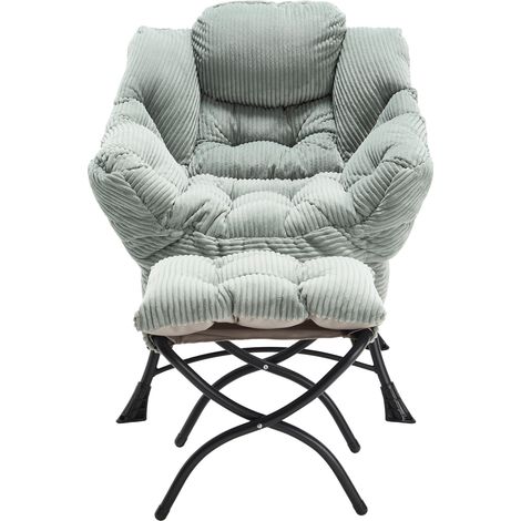 Sillón relax con otomana, reposabrazos y bolsillo lateral, tapizado acolchado en verde claro (1/5)