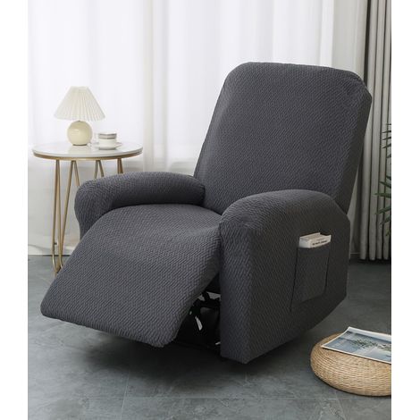 Housse pour fauteuil inclinable électrique, housse pour canapé inclinable en jacquard gris clair, housse extensible élastique 4 pièces avec poches