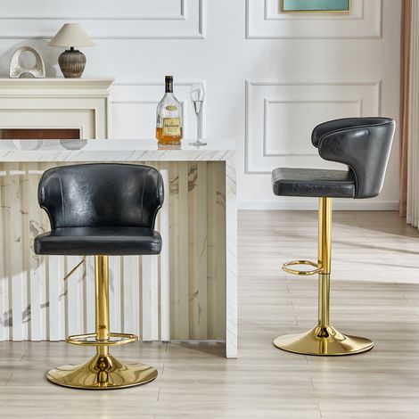 Ensemble de 2 tabourets de bar avec dossier, réglables en hauteur, pivotants à 360°, avec large base et repose-pieds, tabourets de cuisine modernes pour bar ou comptoir (tabourets uniquement). (1/4)