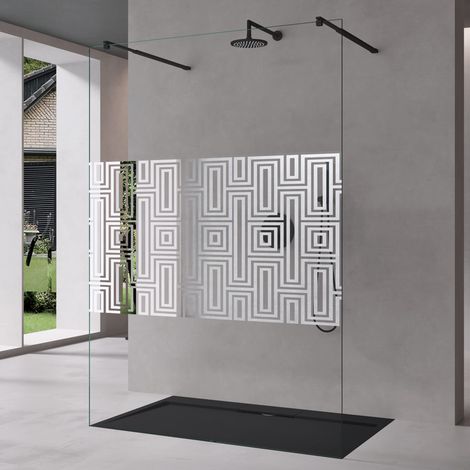 Mai & Mai Duschwand Duschabtrennung 2 Schwarze Haltestange für Walk-In Dusche 140cm 10mm ESG-Sicherheitsglas Labyrinth Muster Glas mit Nanobeschichtung Rechteckiger Stabilisator Bremen02DM+2 (1/5)